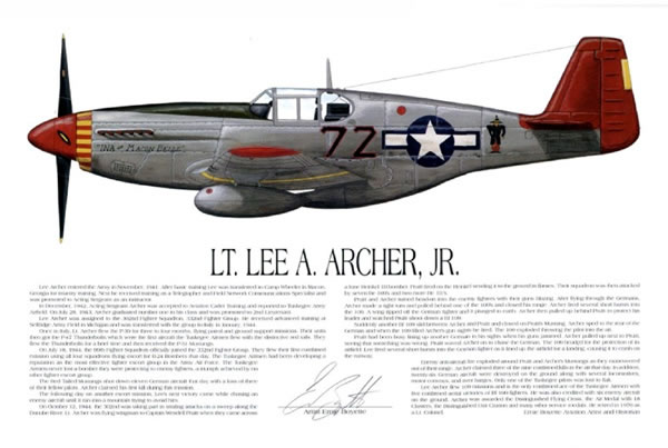 "P-51 Tuskegee Airman Lt. Lee A. Archer" - Ernie Boyette - World War II Art